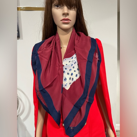 Cartier Jaguar Red and Navy Hand Rolled Silk Scarf - Picture 2 of 8